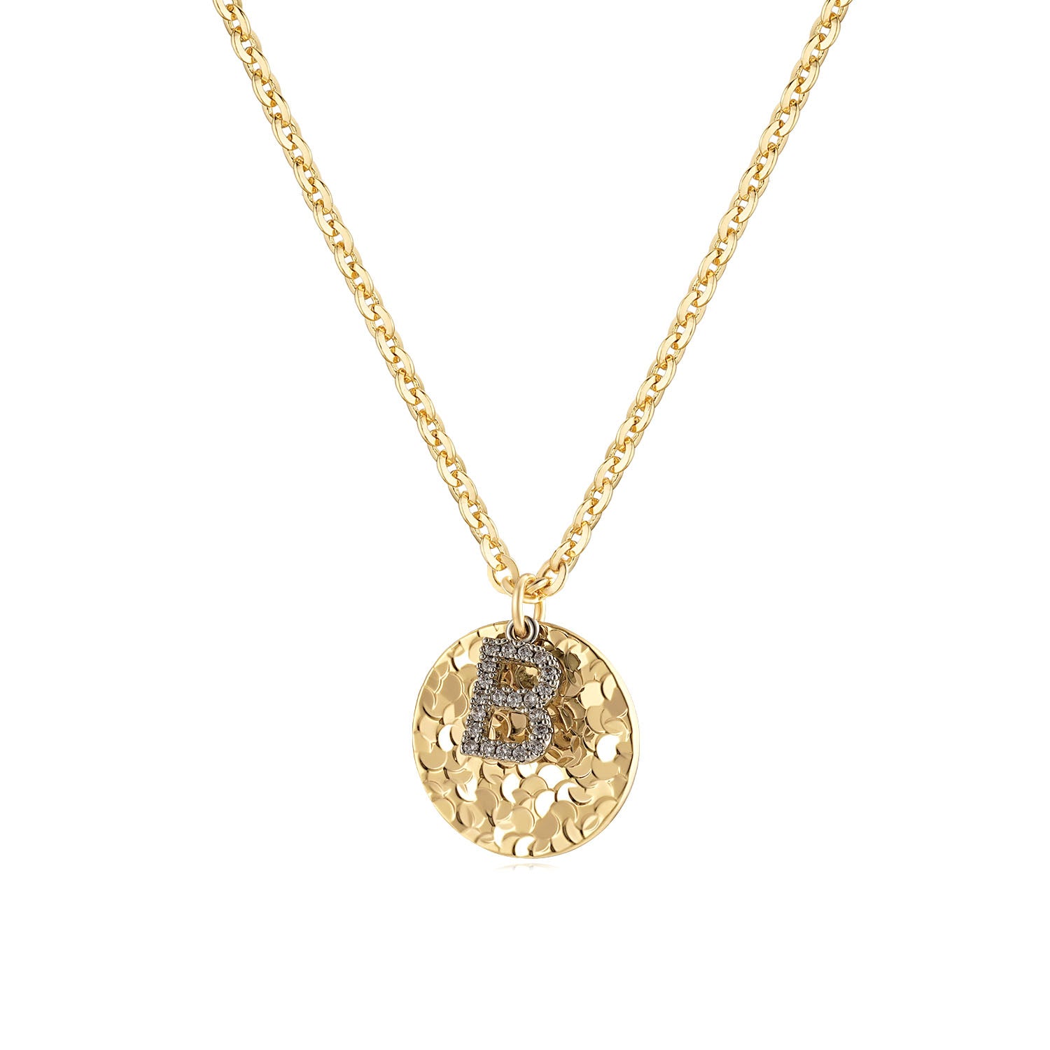 Hammered Crushed Ice Initial Pendant Necklace