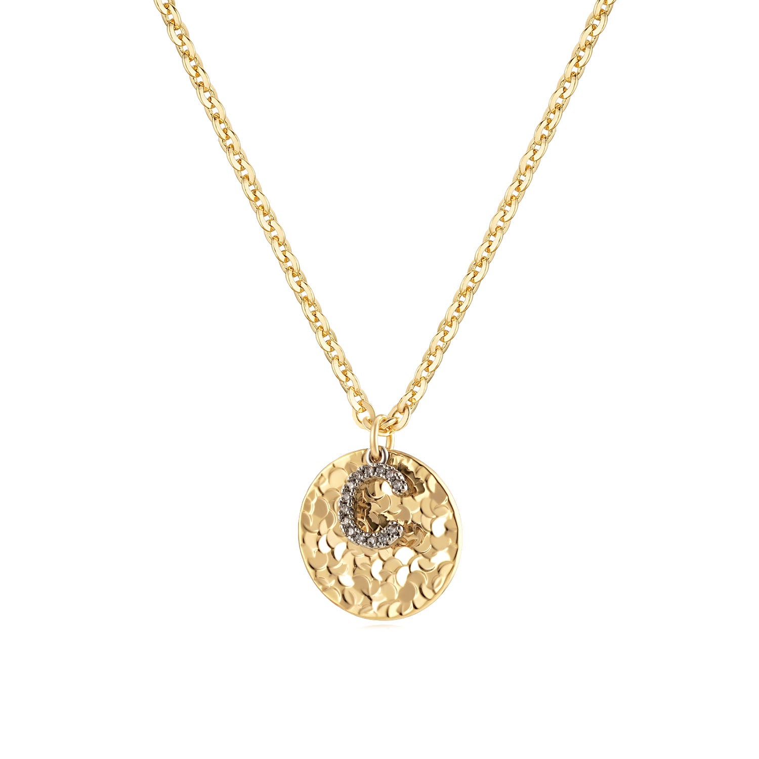 Hammered Crushed Ice Initial Pendant Necklace
