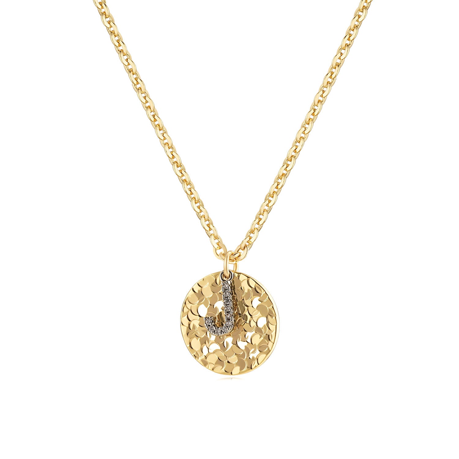 Hammered Crushed Ice Initial Pendant Necklace