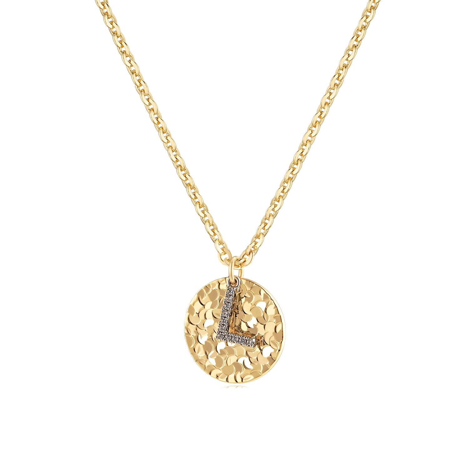 Hammered Crushed Ice Initial Pendant Necklace
