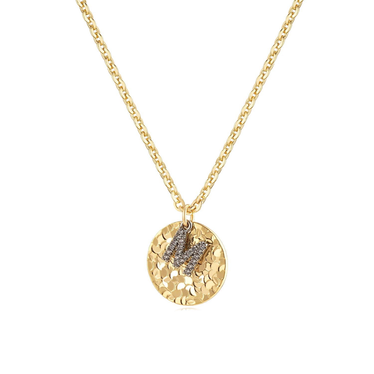 Hammered Crushed Ice Initial Pendant Necklace