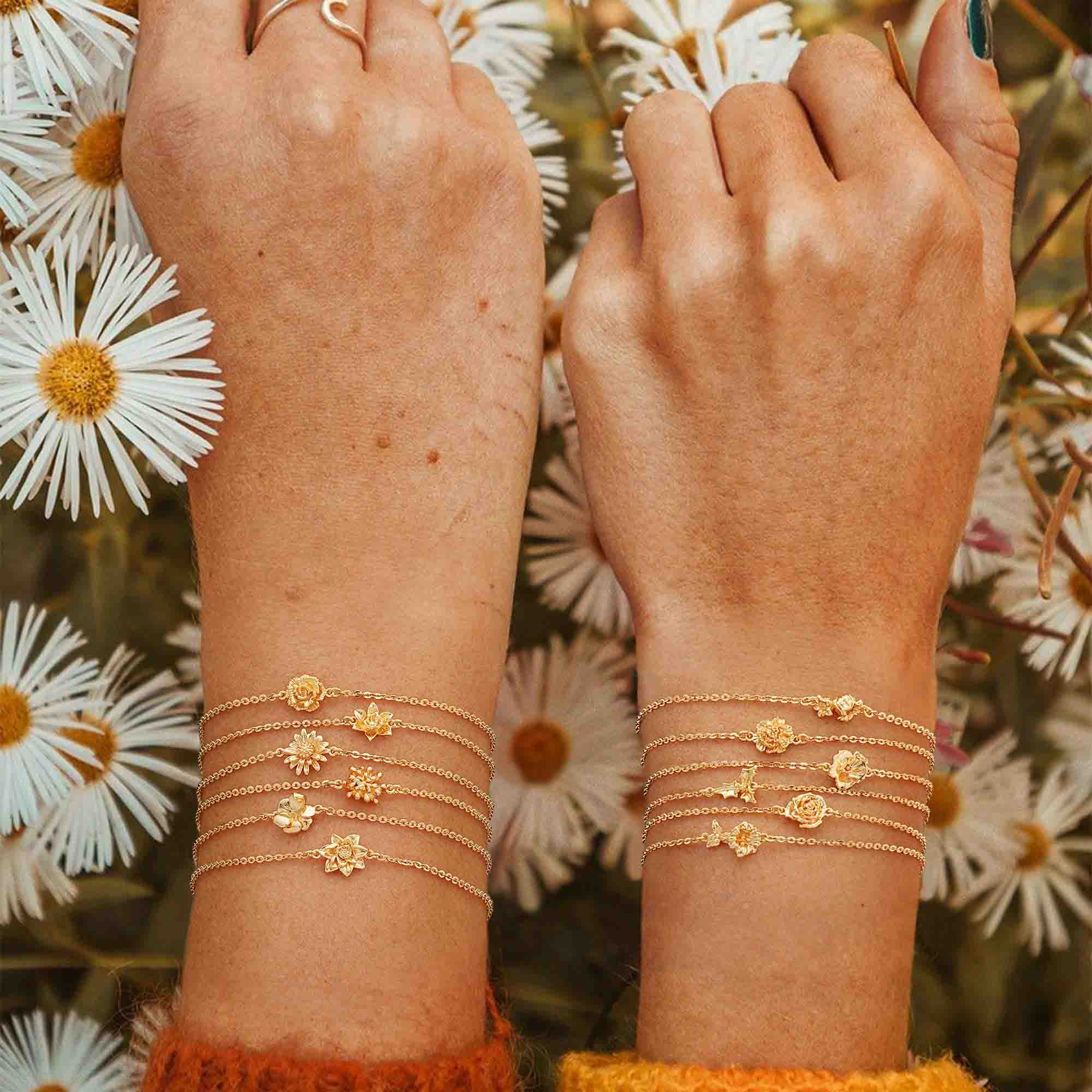 Gold Birth Flower Charm Bracelet