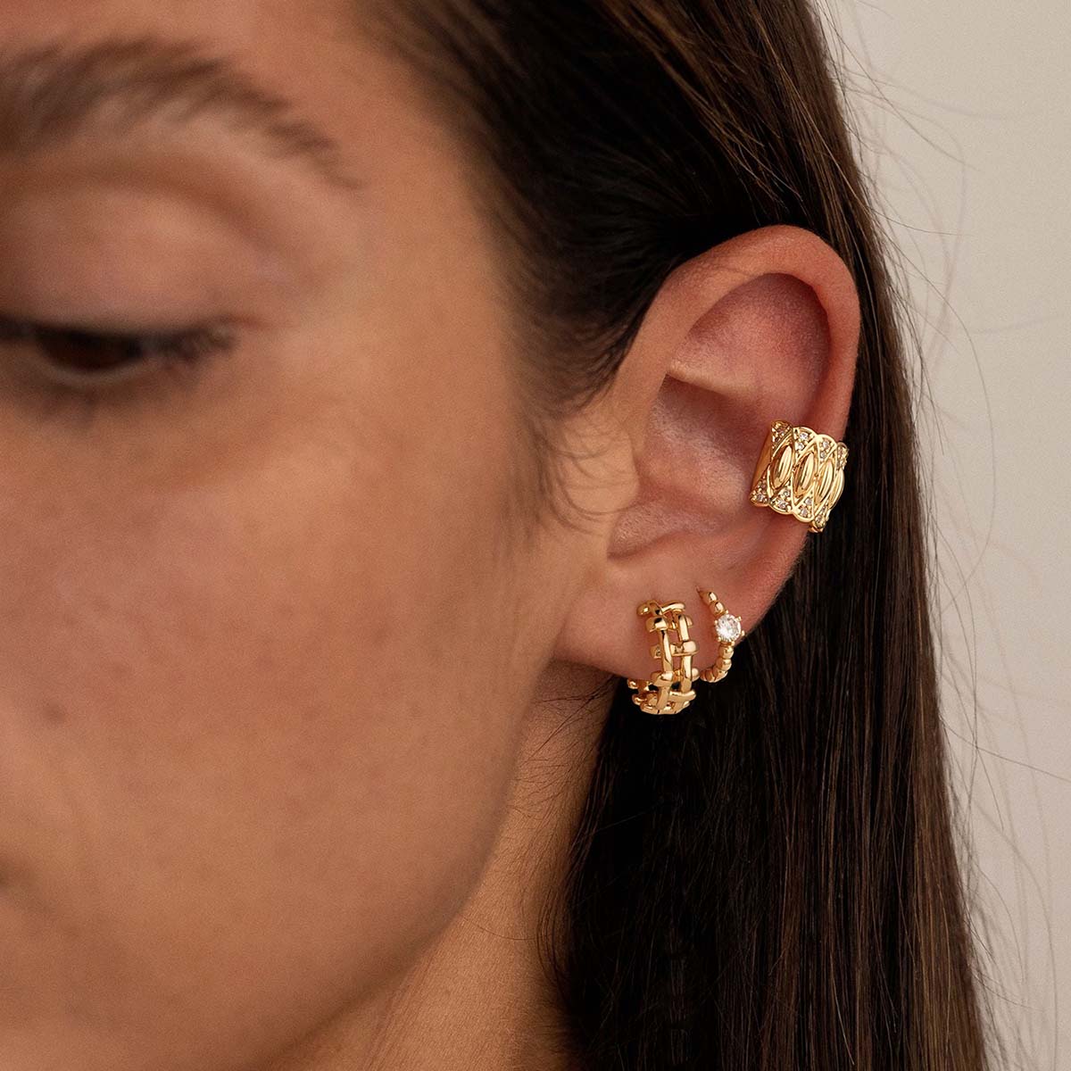Single CZ Beaded Hoop Earrings