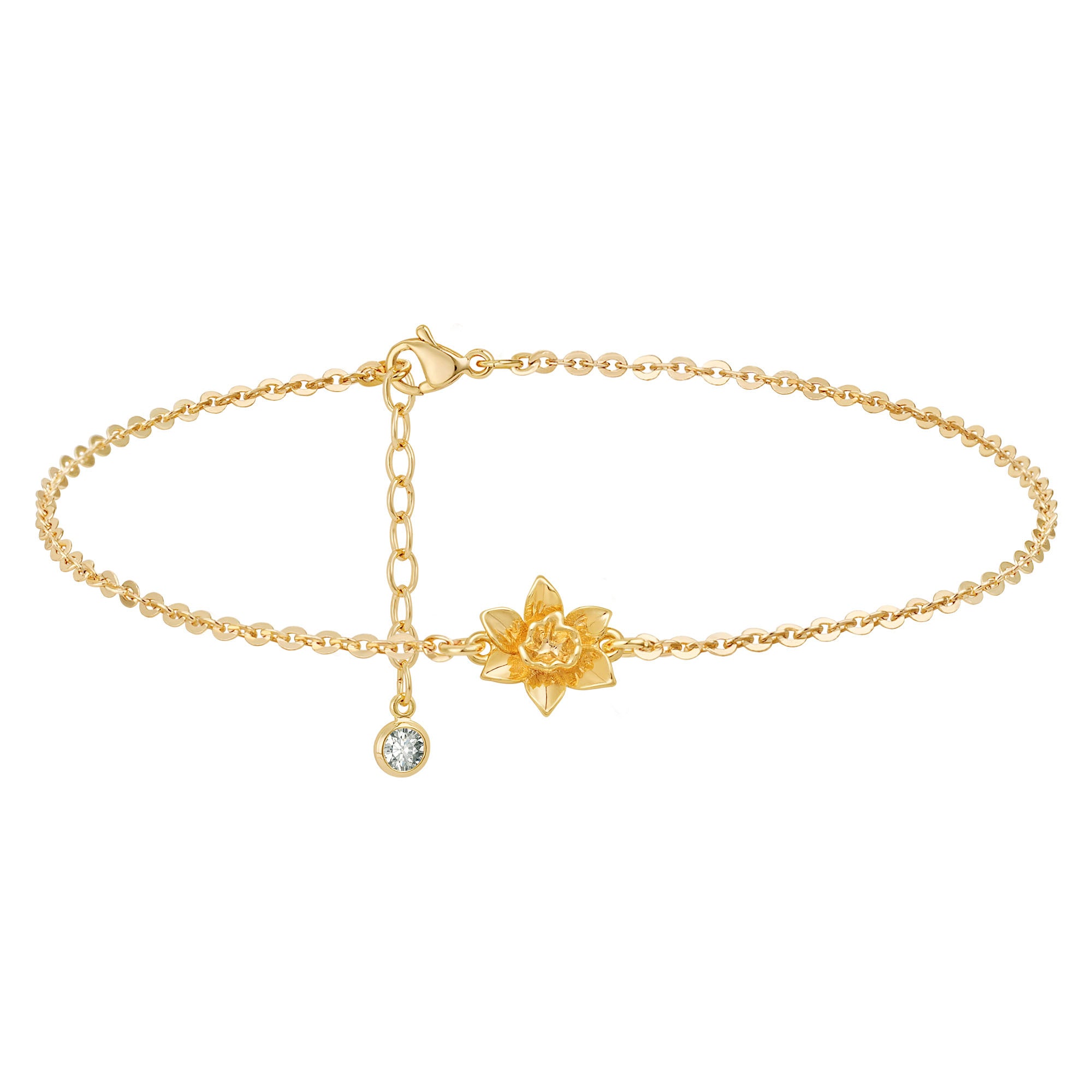 Gold Birth Flower Charm Bracelet