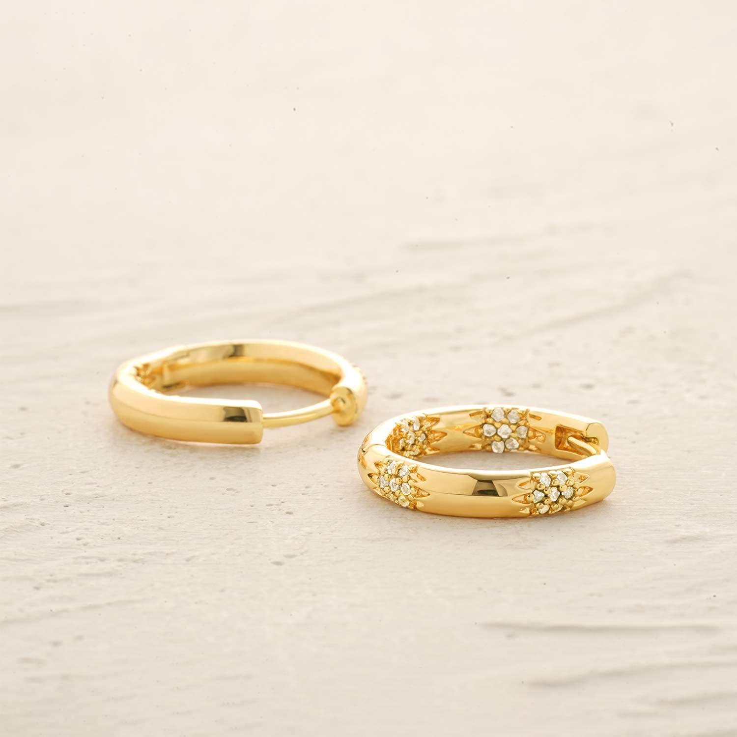 Flower CZ Huggie Hoop Earrings