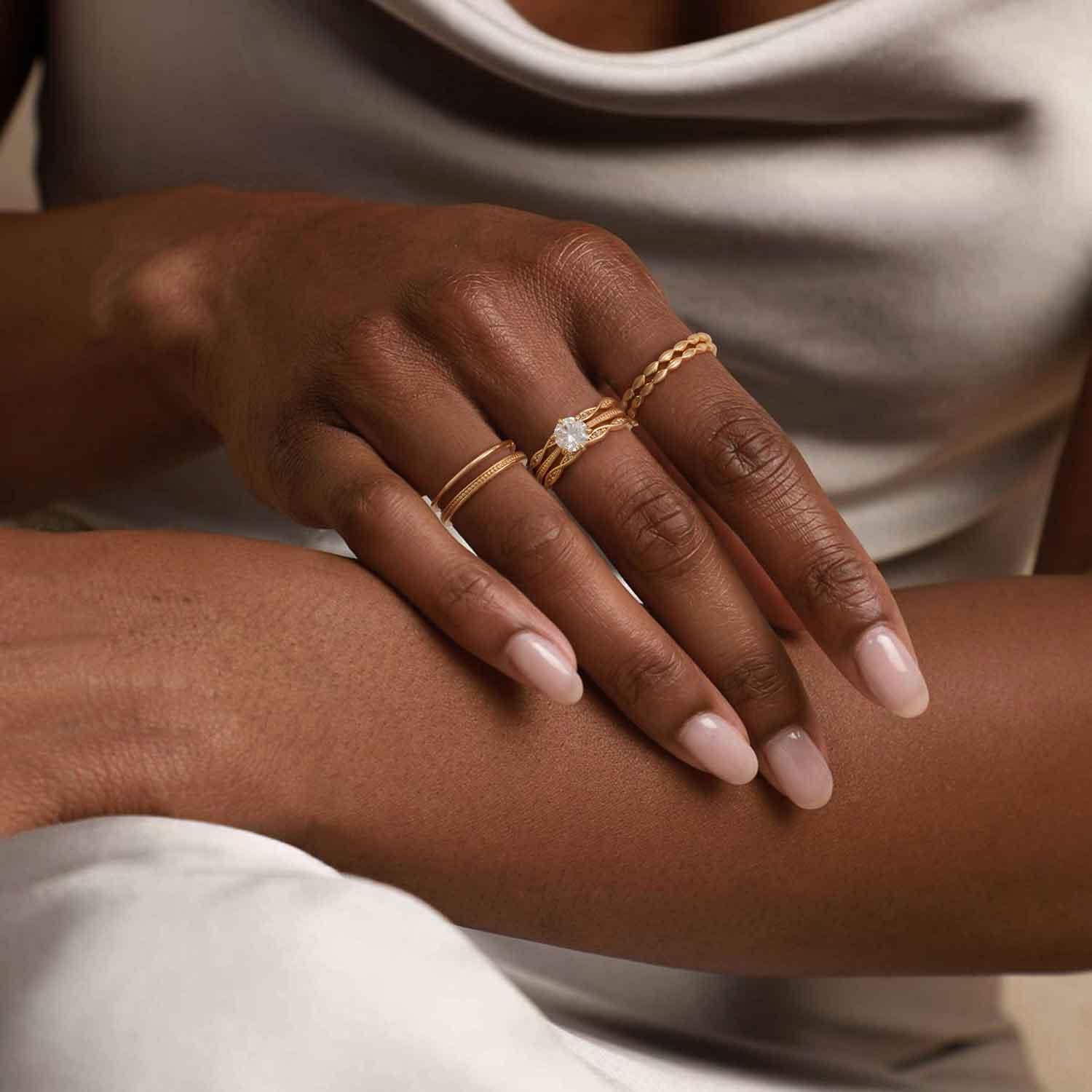 Beaded Cubic Zirconia Stacking Ring