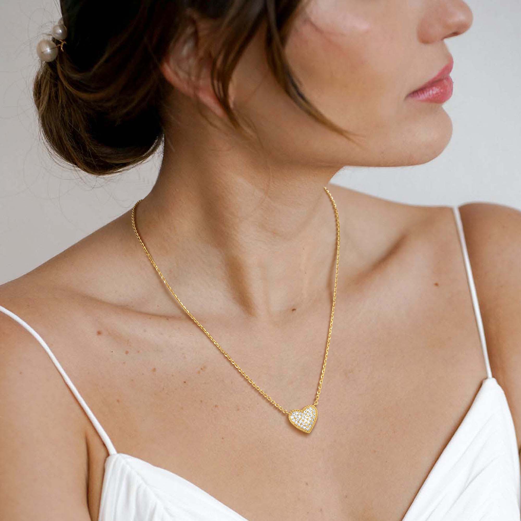 Gold Natural Stone Heart Necklace