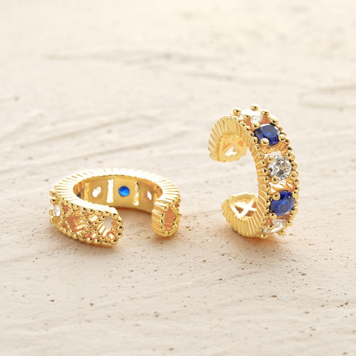 Blue Beaded CZ Ear Cuff