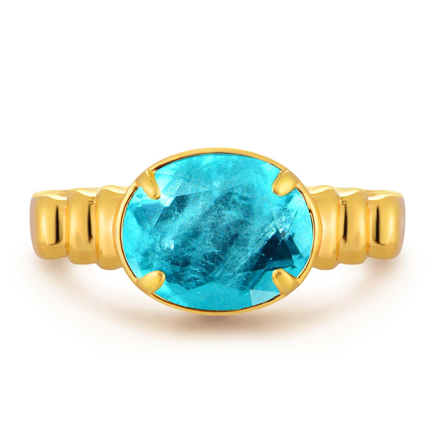 Oval Simulated Emerald/Paraiba Solitaire Cocktail Ring