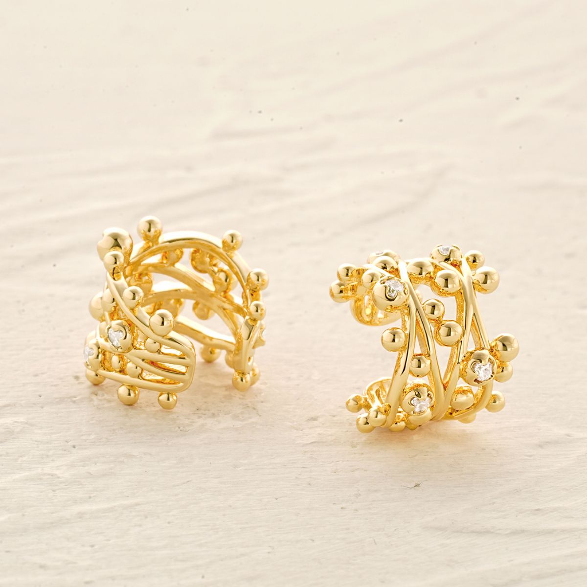 Vine Beaded Pave Ear Cuffs