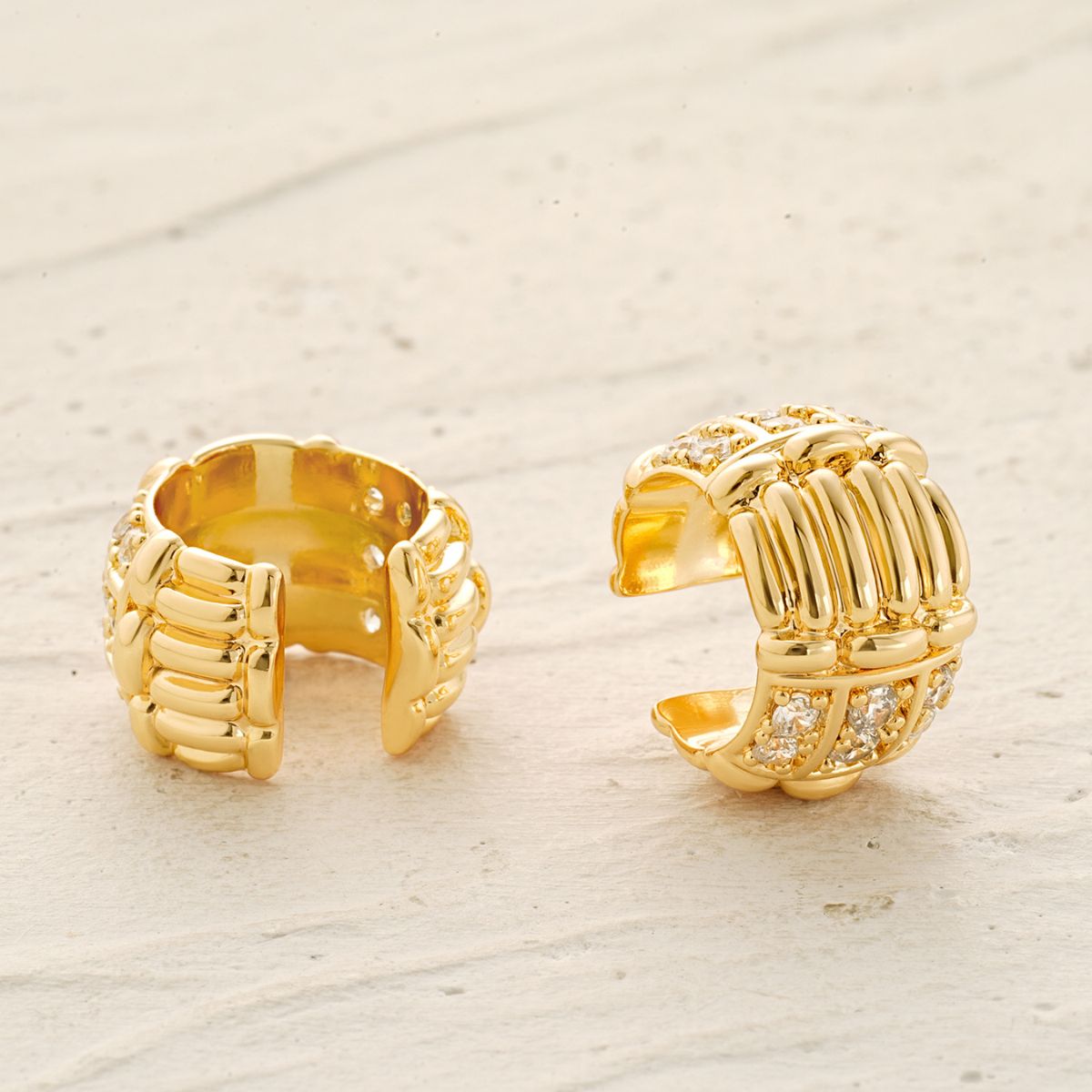 Ribbed Pave Ear Cuffs