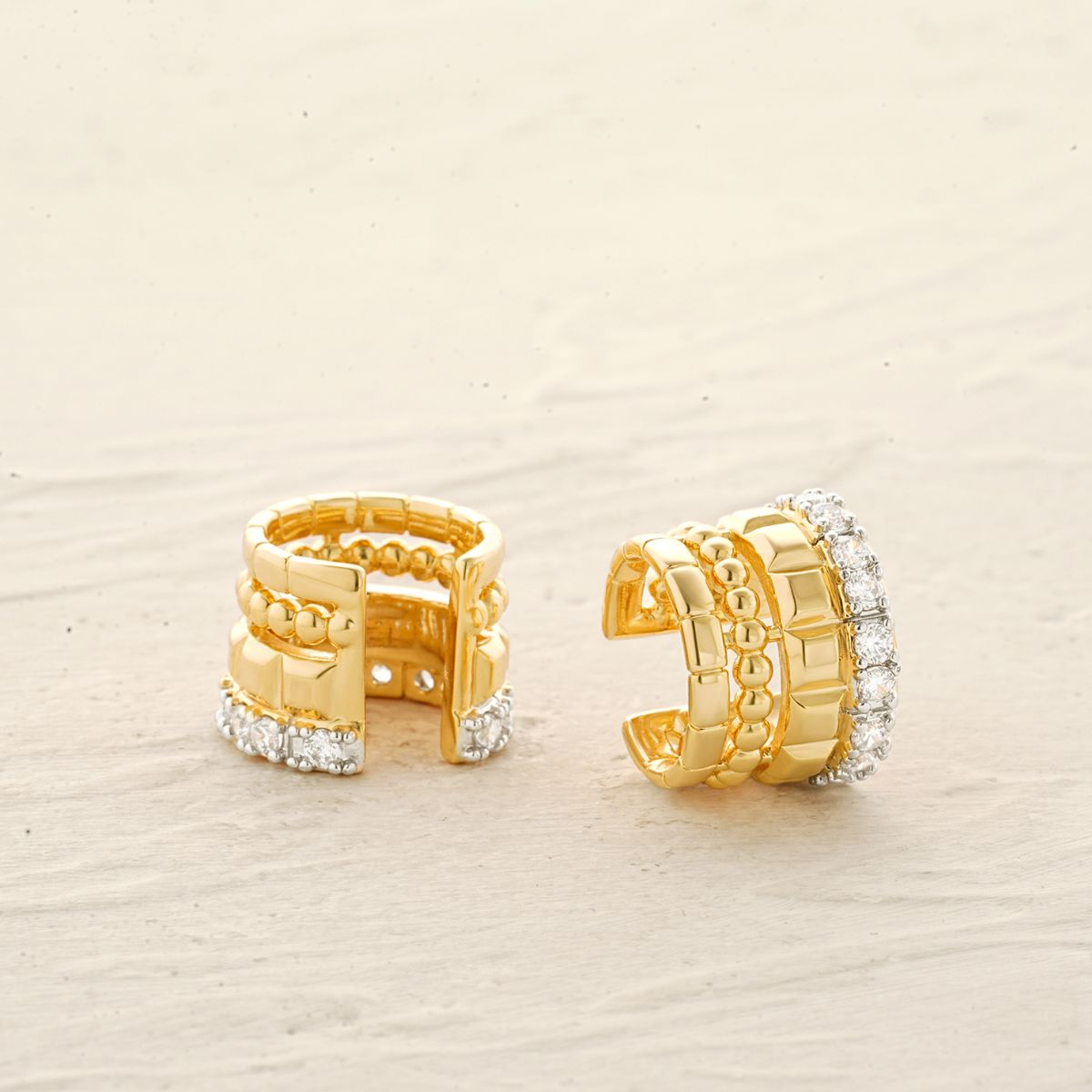 Ribbed Beaded Band Ear Cuffs