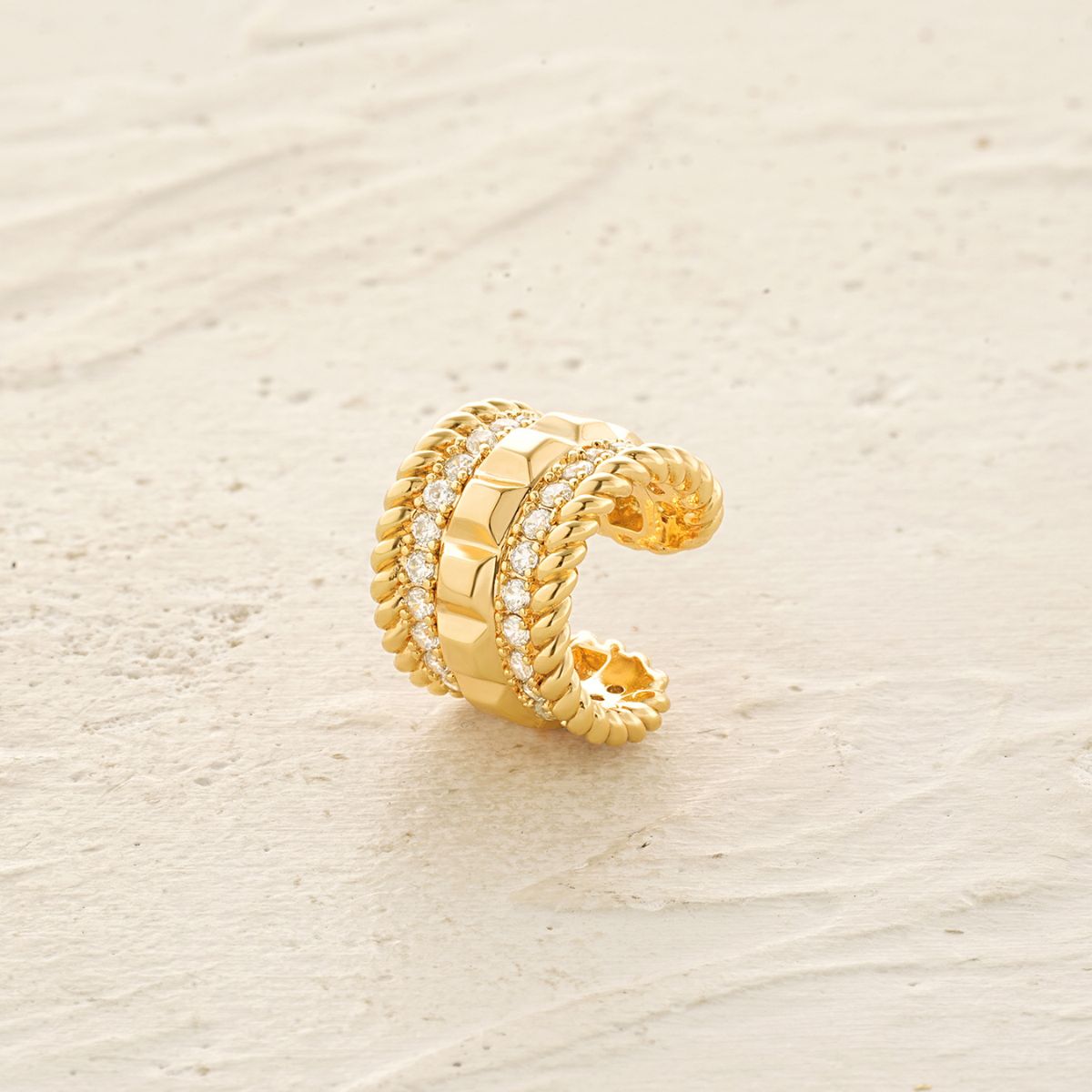 Ribbed Twisted Pave Ear Cuffs