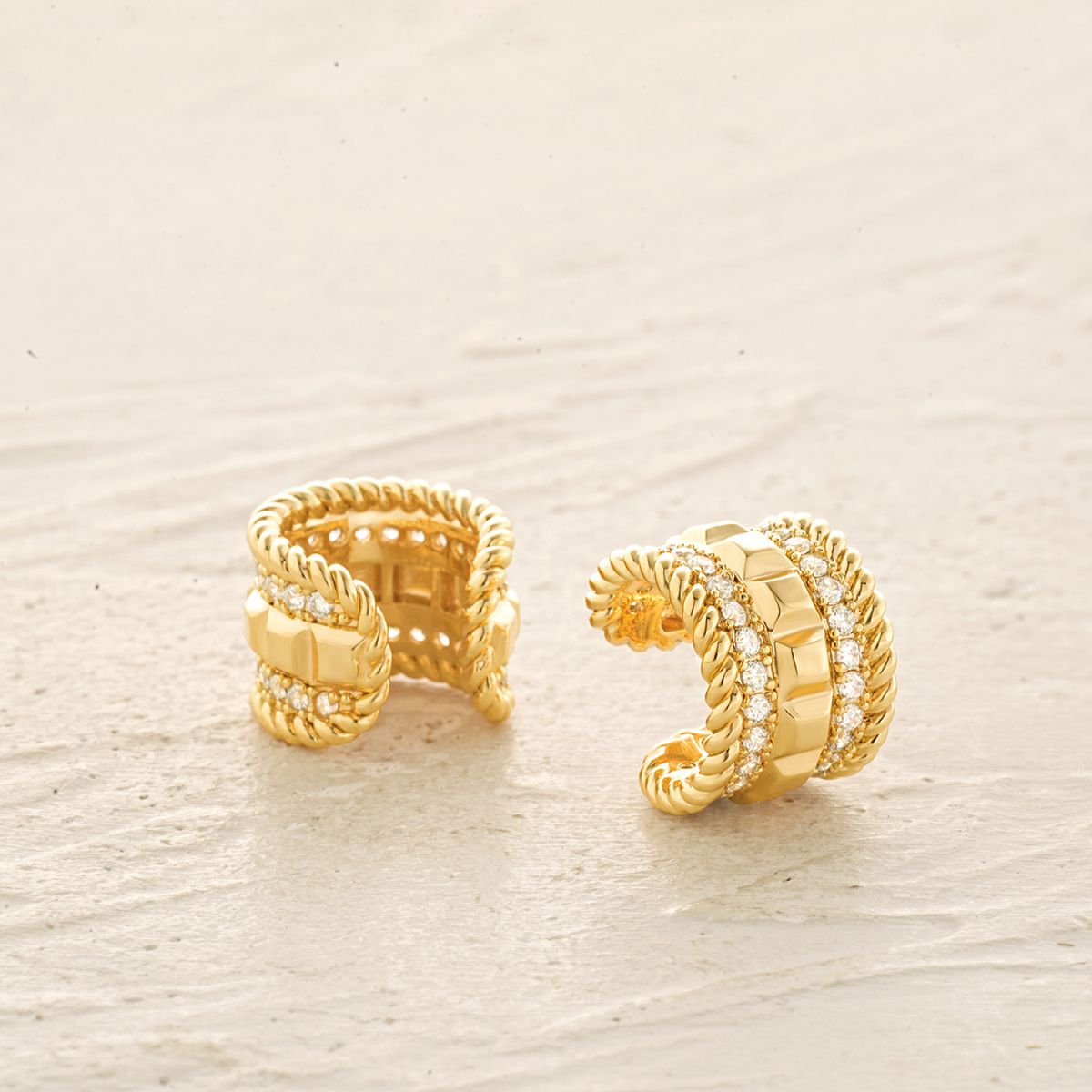 Ribbed Twisted Pave Ear Cuffs