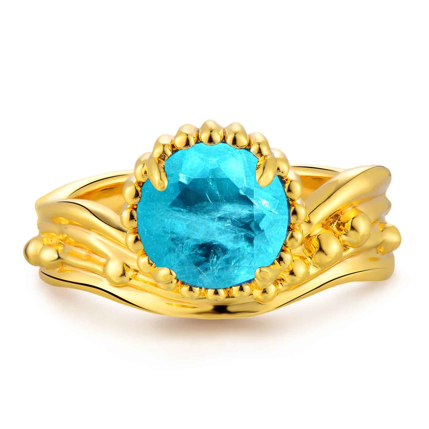 Simulated Emerald/Paraiba Solitaire Cocktail Beaded Wavy Ring