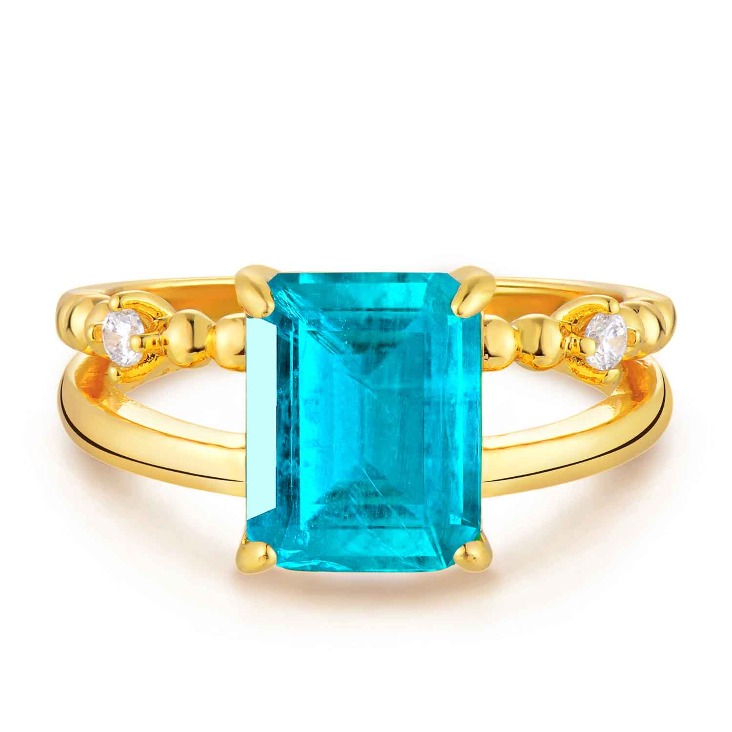 Simulated Emerald/Paraiba Solitaire Cocktail Beaded Ring