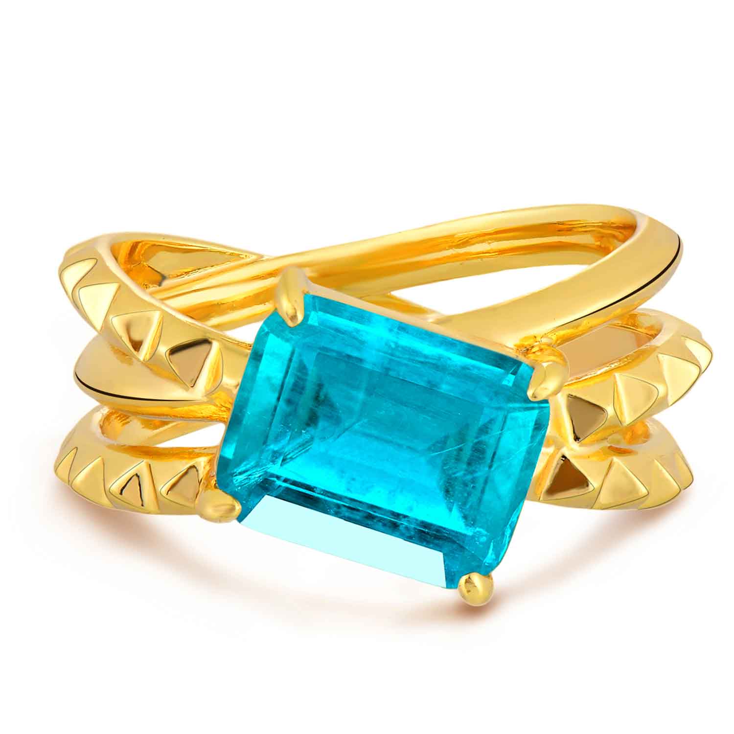 Simulated Emerald/Paraiba Interlocking Pyramid Ring