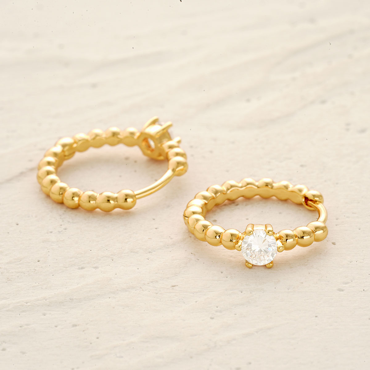 Single CZ Beaded Hoop Earrings