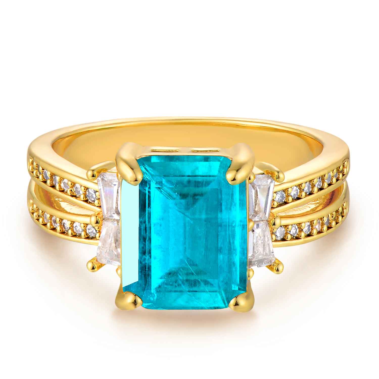 Emerald Cut Simulated Emerald/Paraiba Solitaire Cocktail Bow Ring