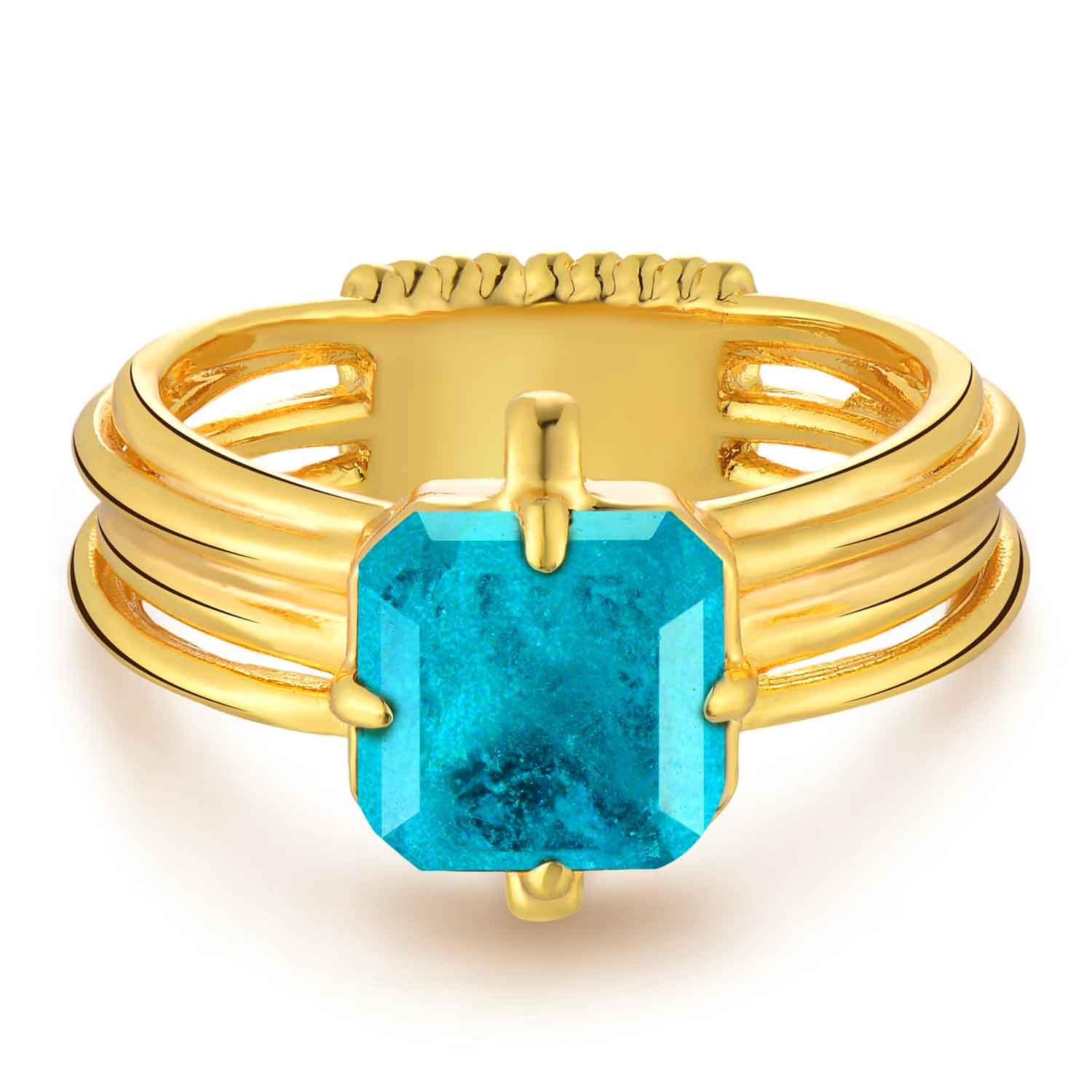 Emerald Cut Simulated Emerald/Paraiba Solitaire Cocktail Six-in-One Row Ring