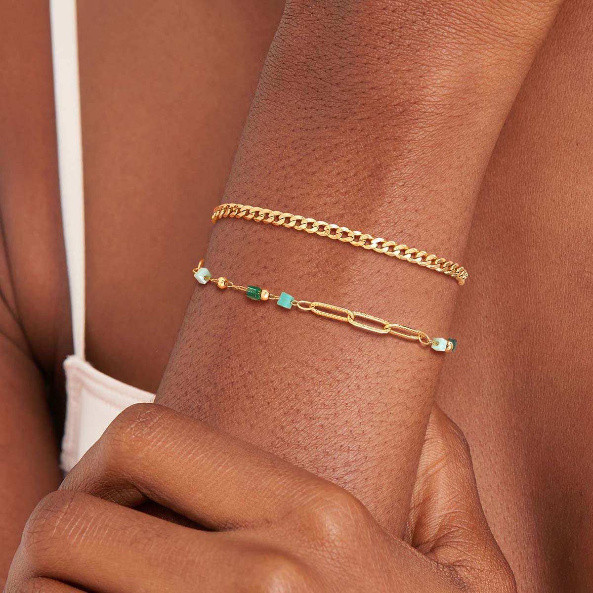 Gold Bead Long Buckle Bracelet