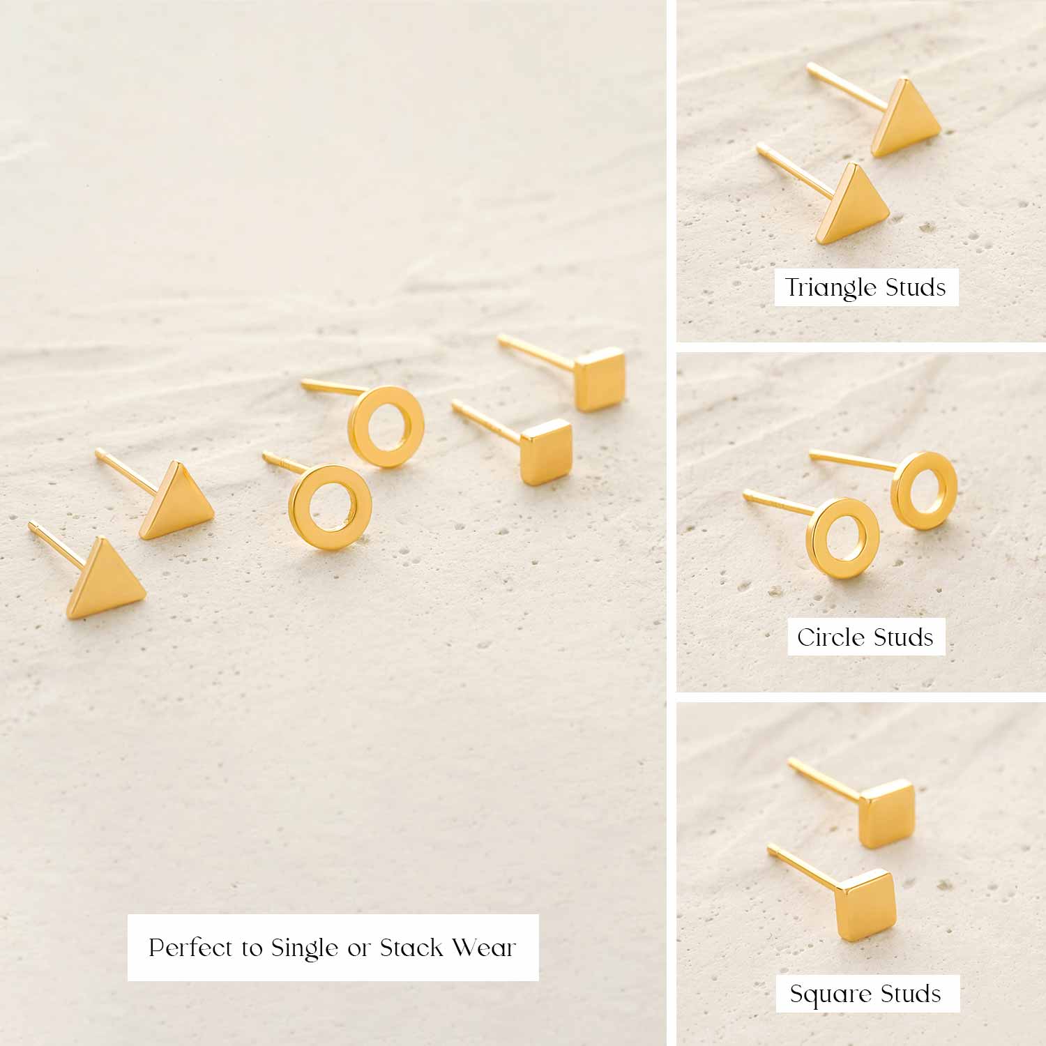 Square & Triangle & Circle Stud Earrings Set