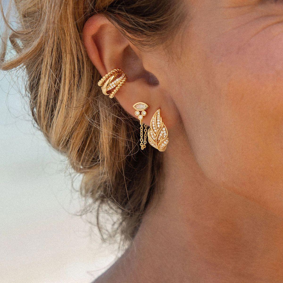 Cubic Zirconia Leaf Hoop Earrings