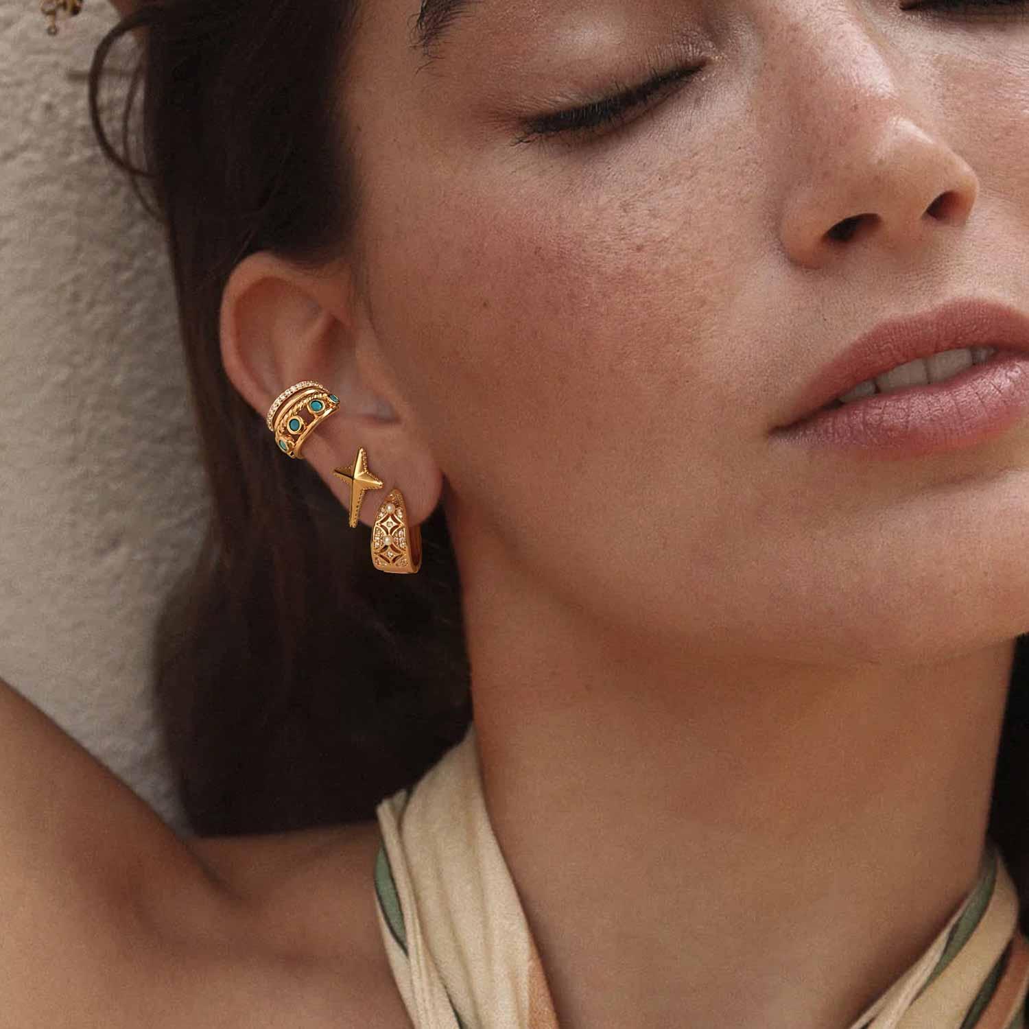 Triple Hoop Turquoise Ear Cuffs