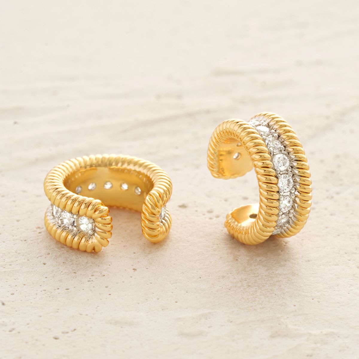 Twisted Trough Pave Ear Cuffs