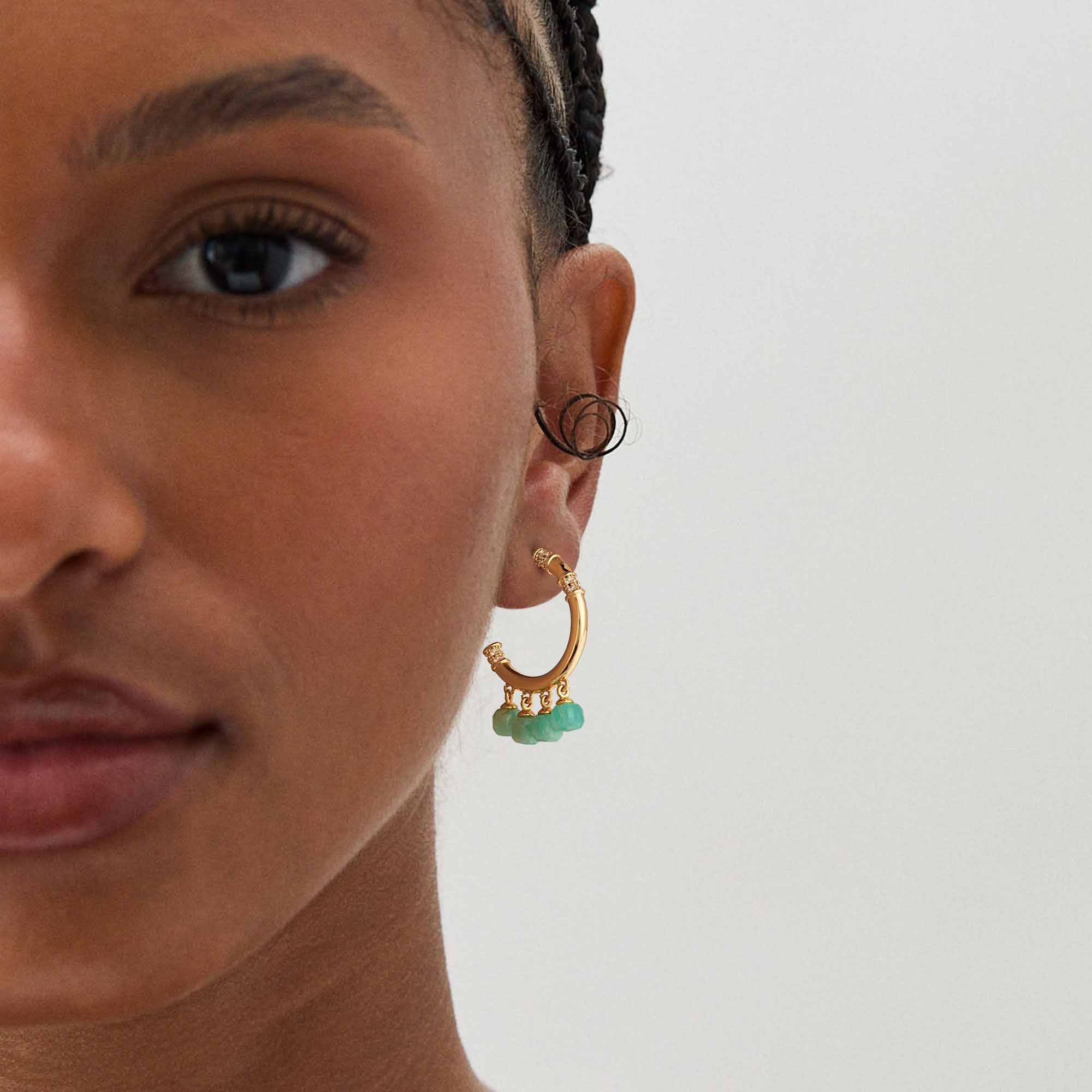 Gemstone Dangle Open Hoop Earrings