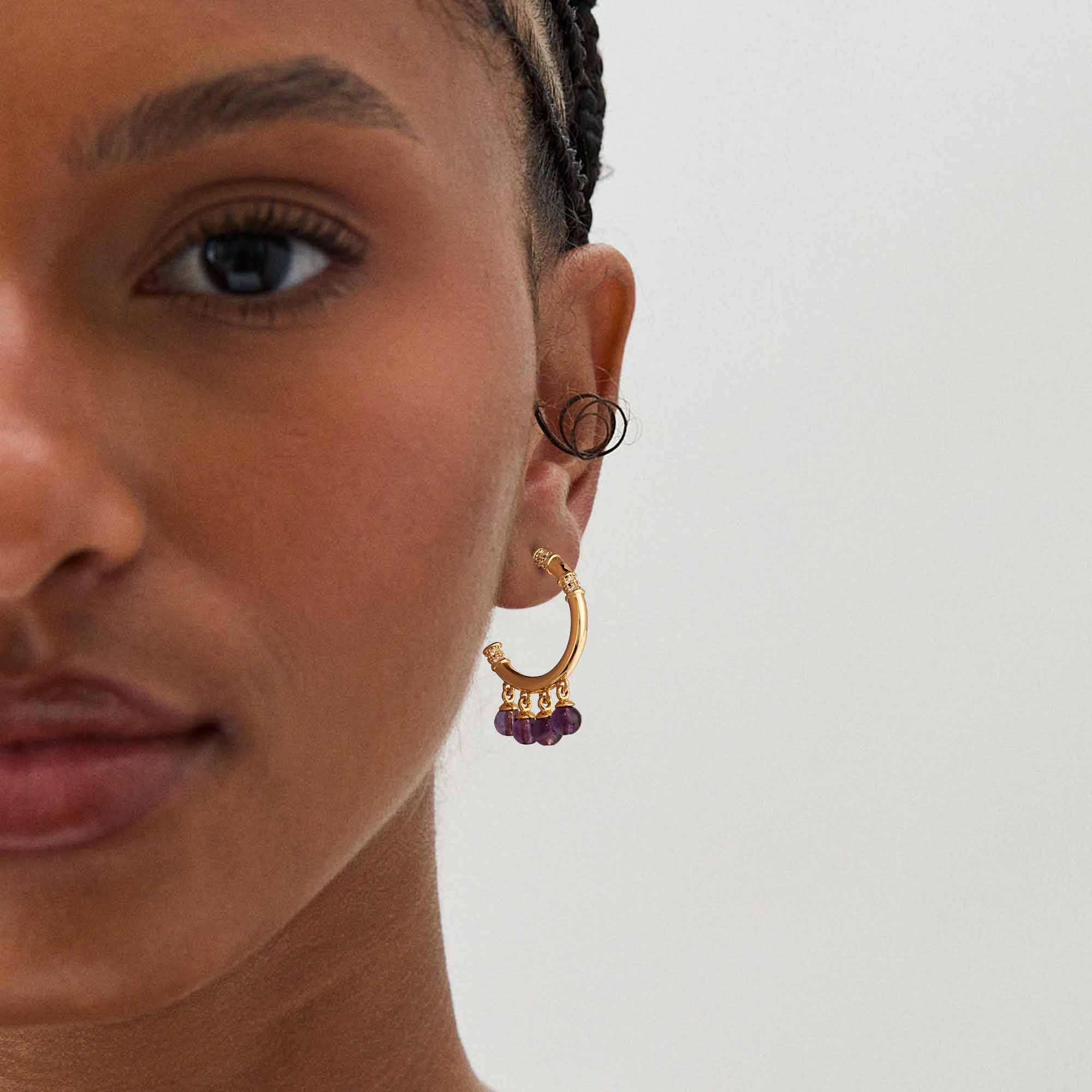 Gemstone Dangle Open Hoop Earrings