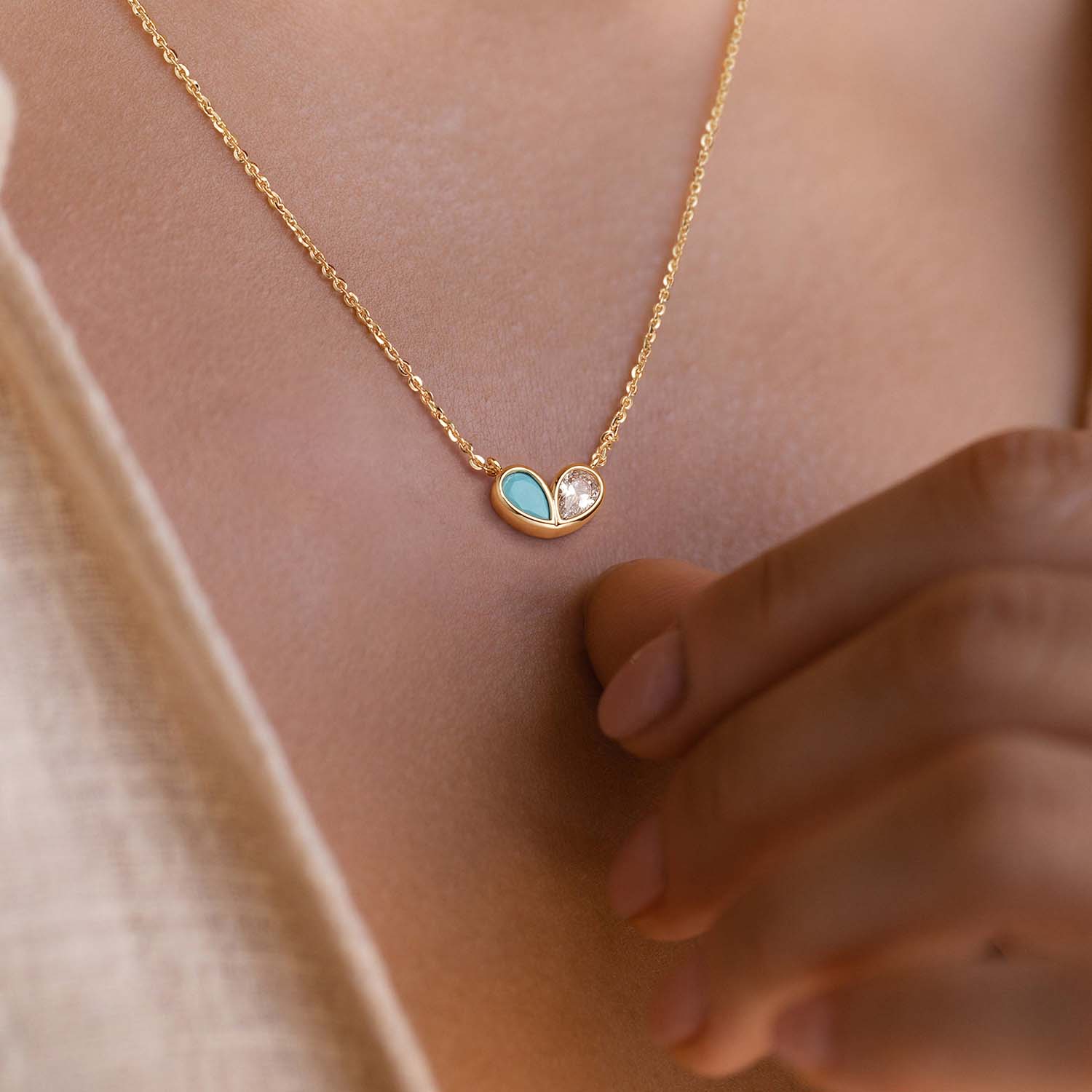 Heart Twe Stone Necklace