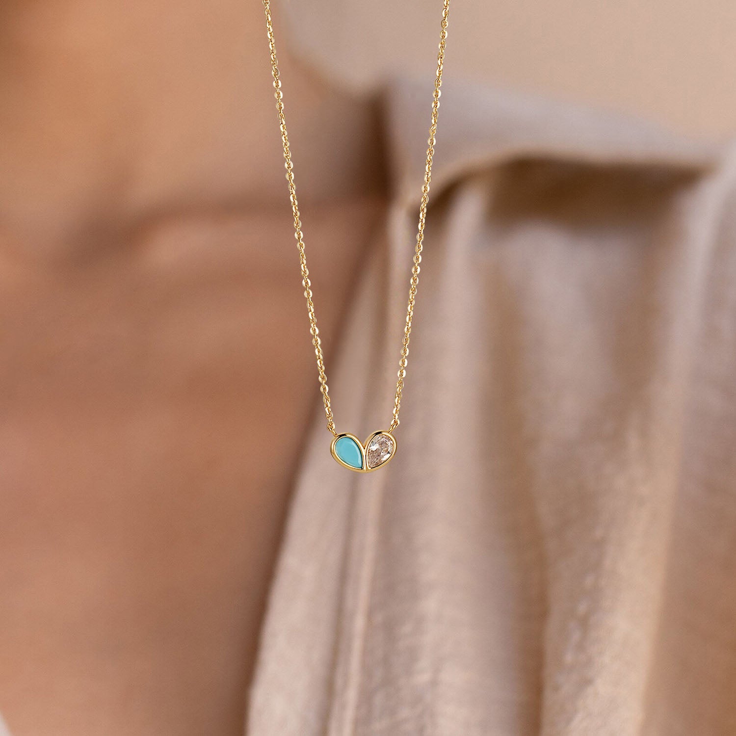 Heart Twe Stone Necklace