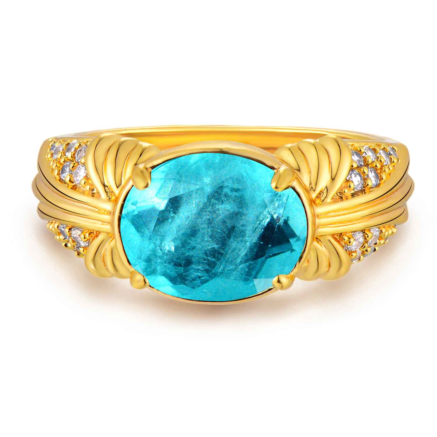 Oval Simulated Emerald/Paraiba Cocktail Pave Ring