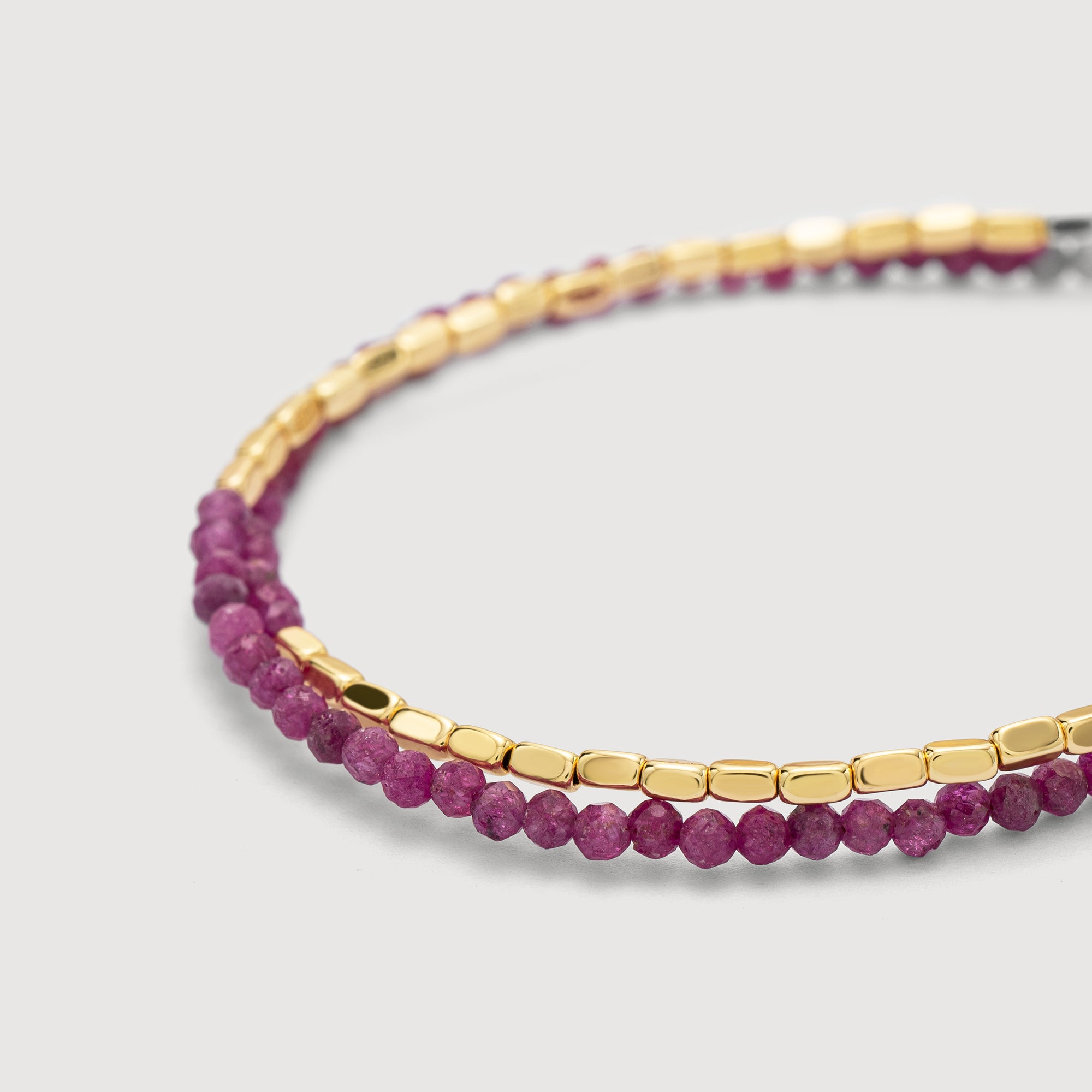 Detail shot of the Myears® Carnelian Square Chain Double-Layer Bracelet showing the 14k gold-plated chain and polished carnelian beads