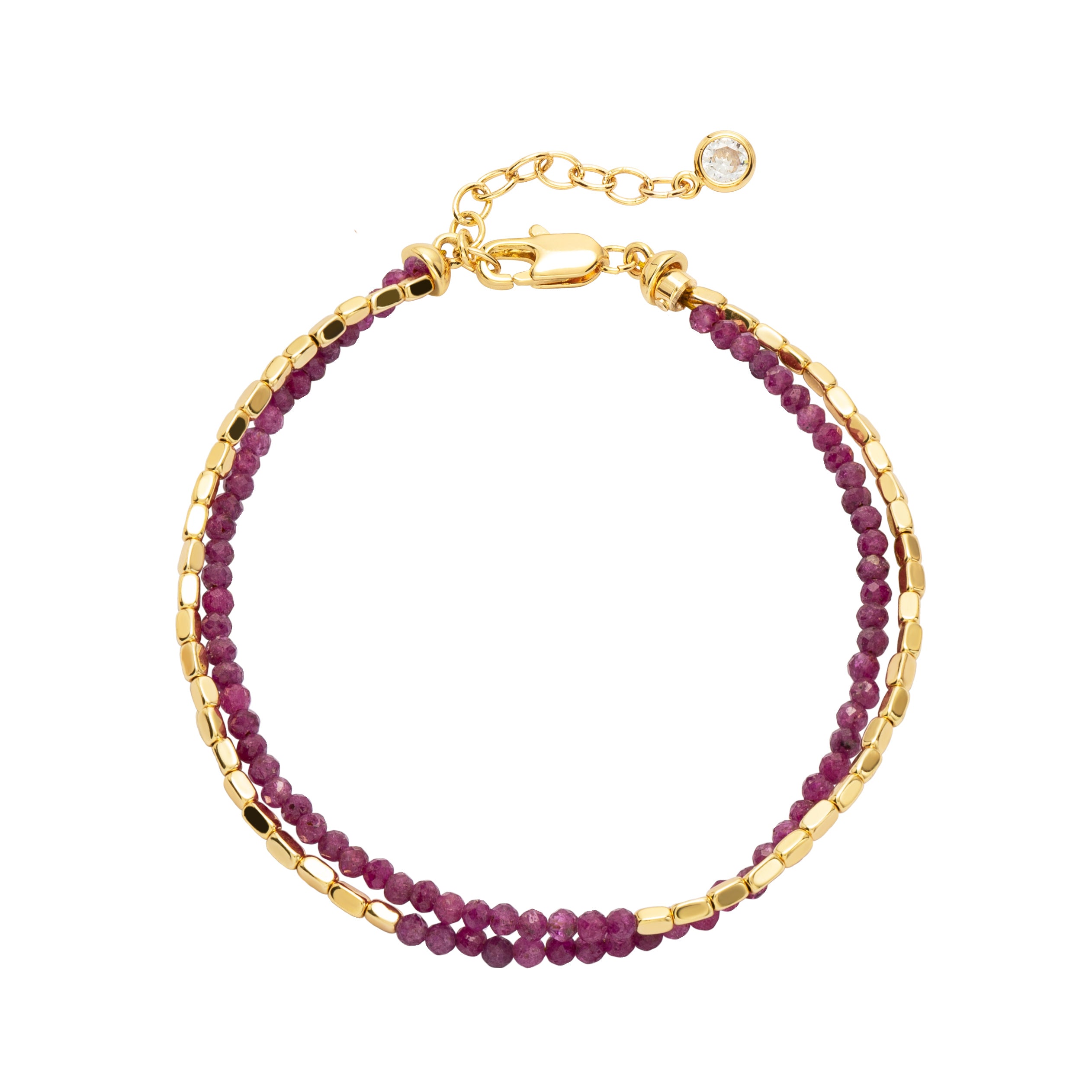 Myears® Carnelian Square Chain Double-Layer Bracelet on a white background, 14k gold-plated chain, close-up product shot