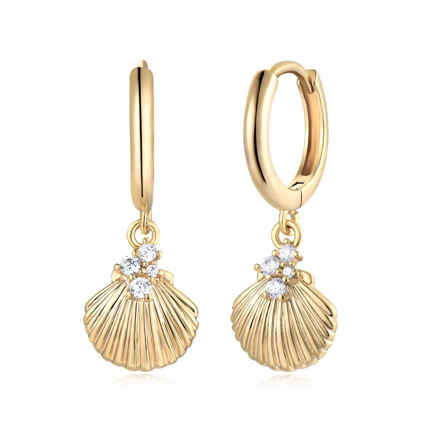 MYEARS® clam shell CZ dangle earrings, women elegant earrings with sparkling cubic zirconia and clam shell charm, perfect jewelry gift.