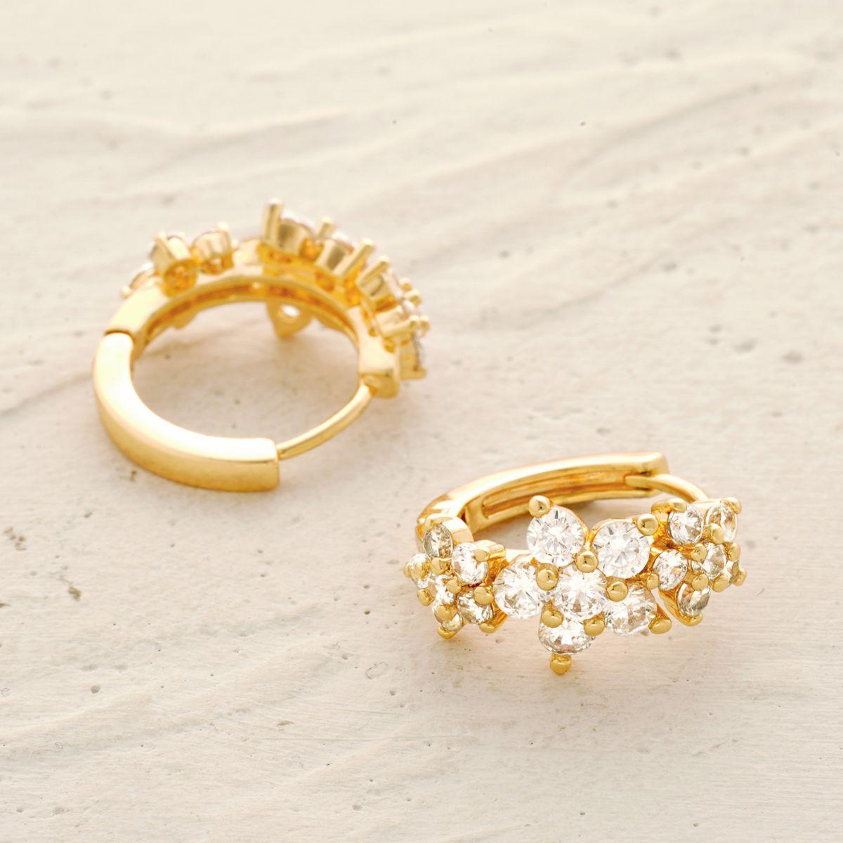 Cubic Zirconia Flower Hoop Earrings