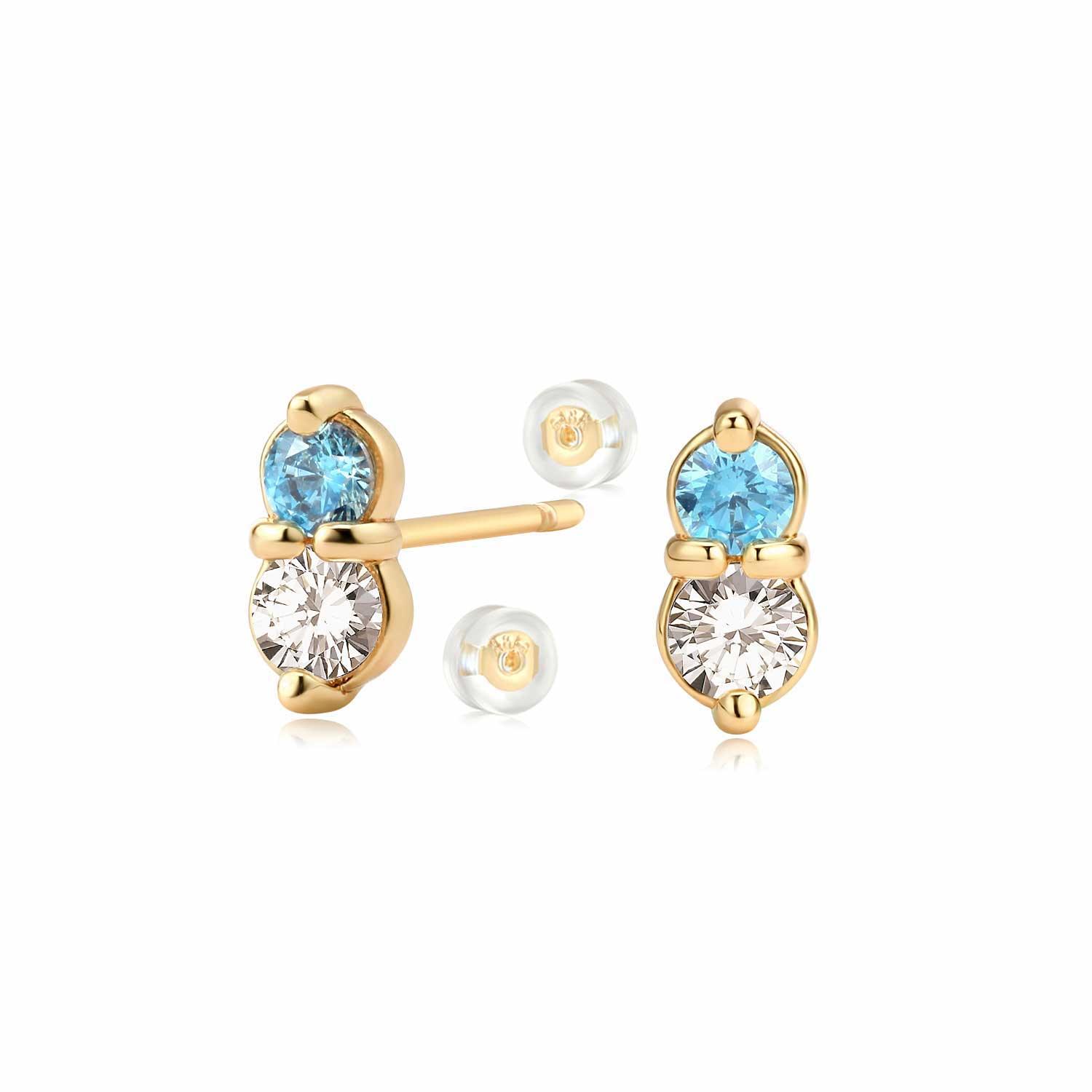 MYEARS gold duo gemstone stud earrings for women, everyday wear jewelry gift