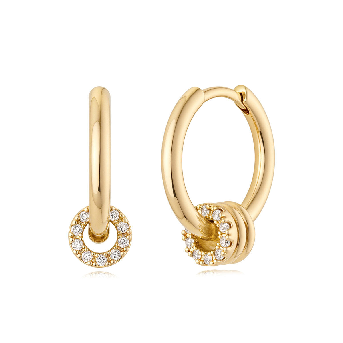 Gear Bead Hoop Earrings in gold for women on white background, stylish everyday wearable earrings