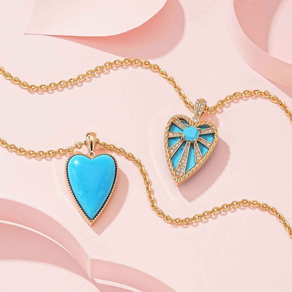 Detail of Gold Natural Stone Heart Pendant Necklace with Turquoise showing chain and stone