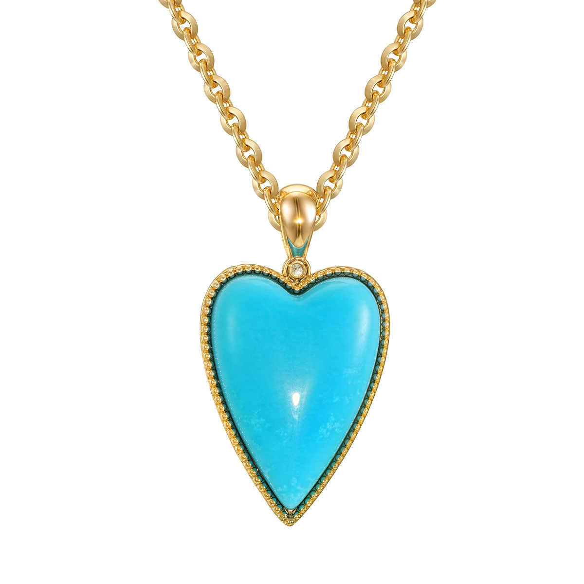 Gold Natural Stone Heart Pendant Necklace with Turquoise on white background