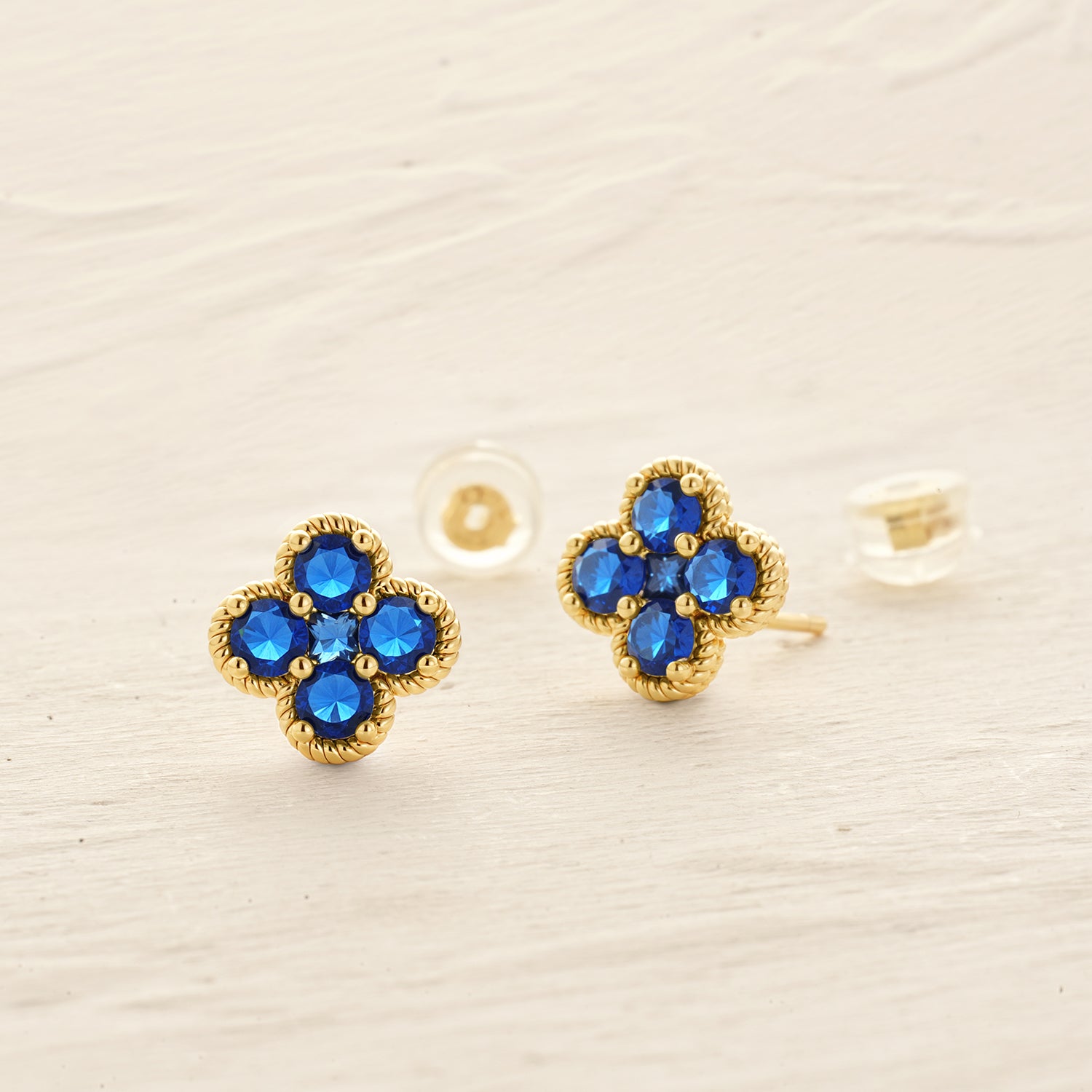 Close-up of MYEARS September Flower Birthstone Stud Earrings in gold showing elegant design, women’s lucky charm for everyday wear