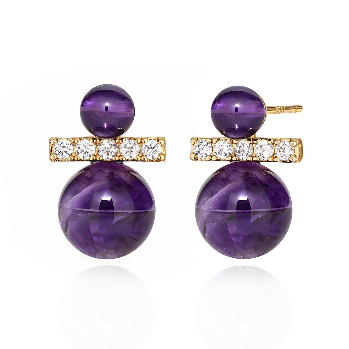 MYEARS Amethyst Spherical Stud Earrings for women, elegant gold stud earrings, perfect gift and everyday wear