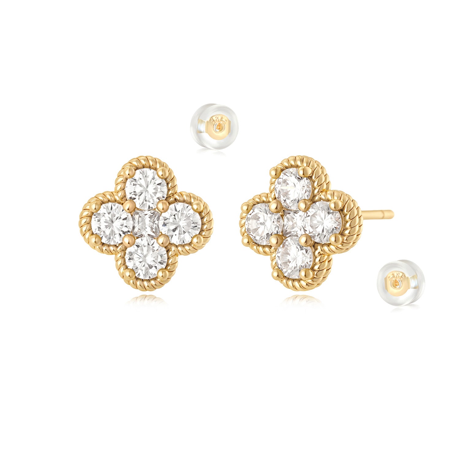 MYEARS April Flower Birthstone Stud Earrings in gold, elegant design for women, lucky charm for everyday wear