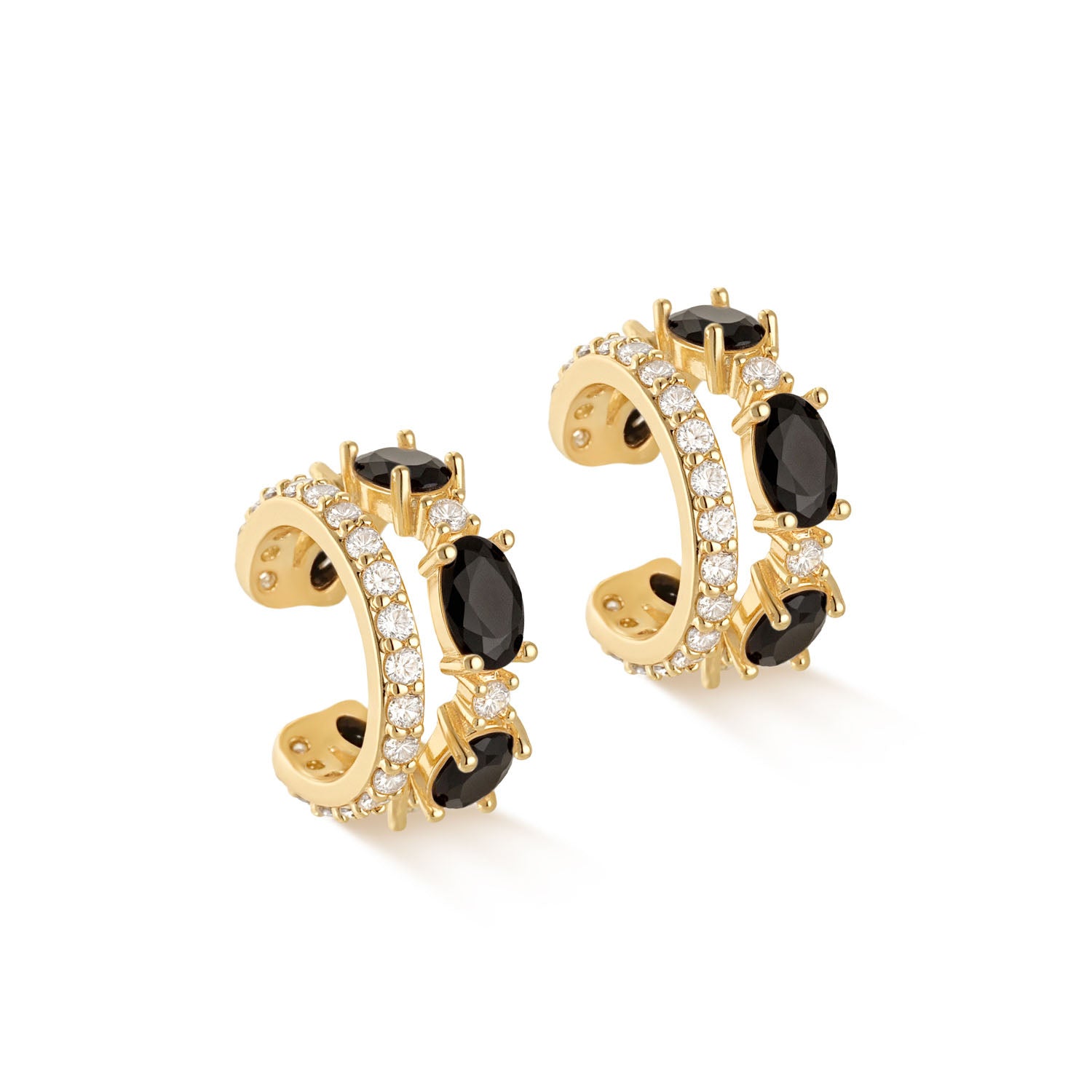 MYEARS® Black Onyx Ear Cuffs No Piercing Earrings for women, featuring elegant gold design, perfect for everyday wear and as a stylish gift