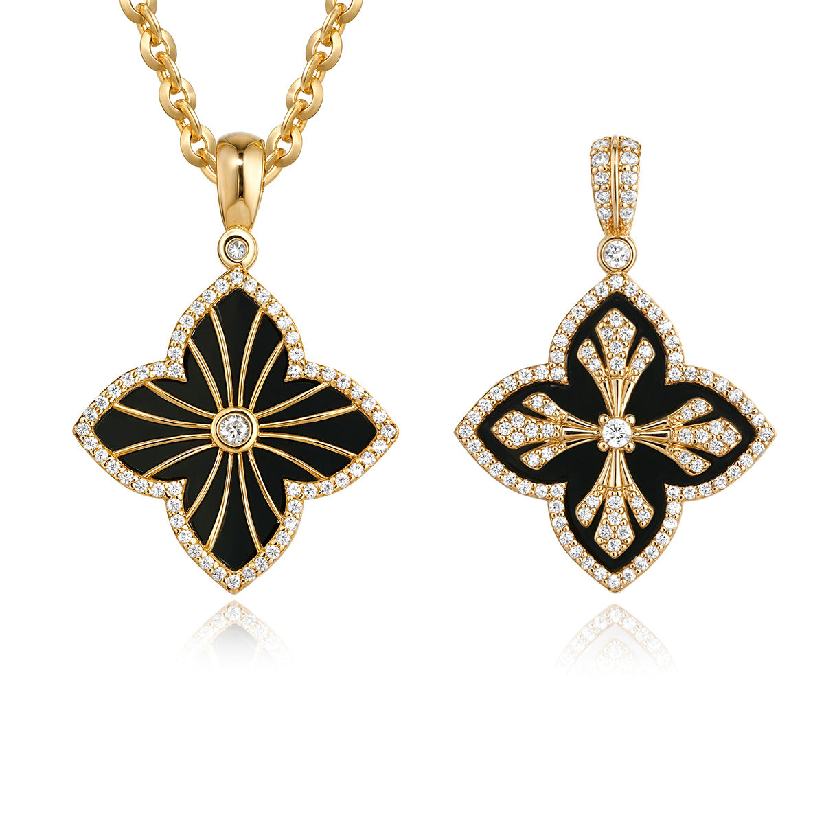 MYEARS Black Onyx Four Leaf Clover Pendant Necklace in gold, elegant design for women, lucky charm for everyday wear