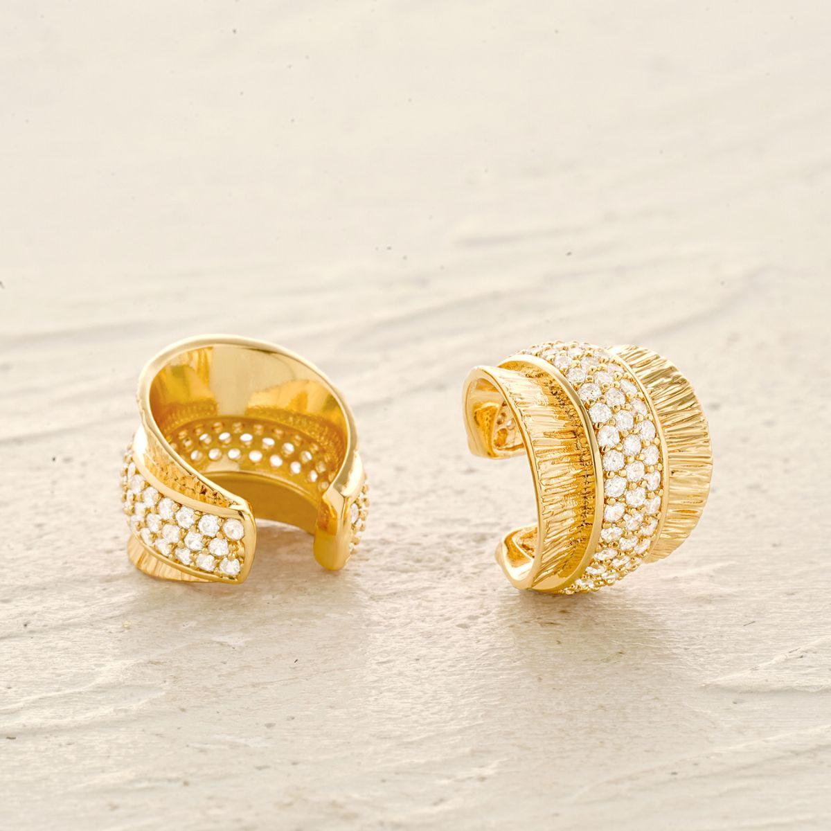 Detailed view of MYEARS® bold Greek ear cuffs, featuring polished gold surface and unique Greek-inspired pattern, perfect for gifting or daily wear