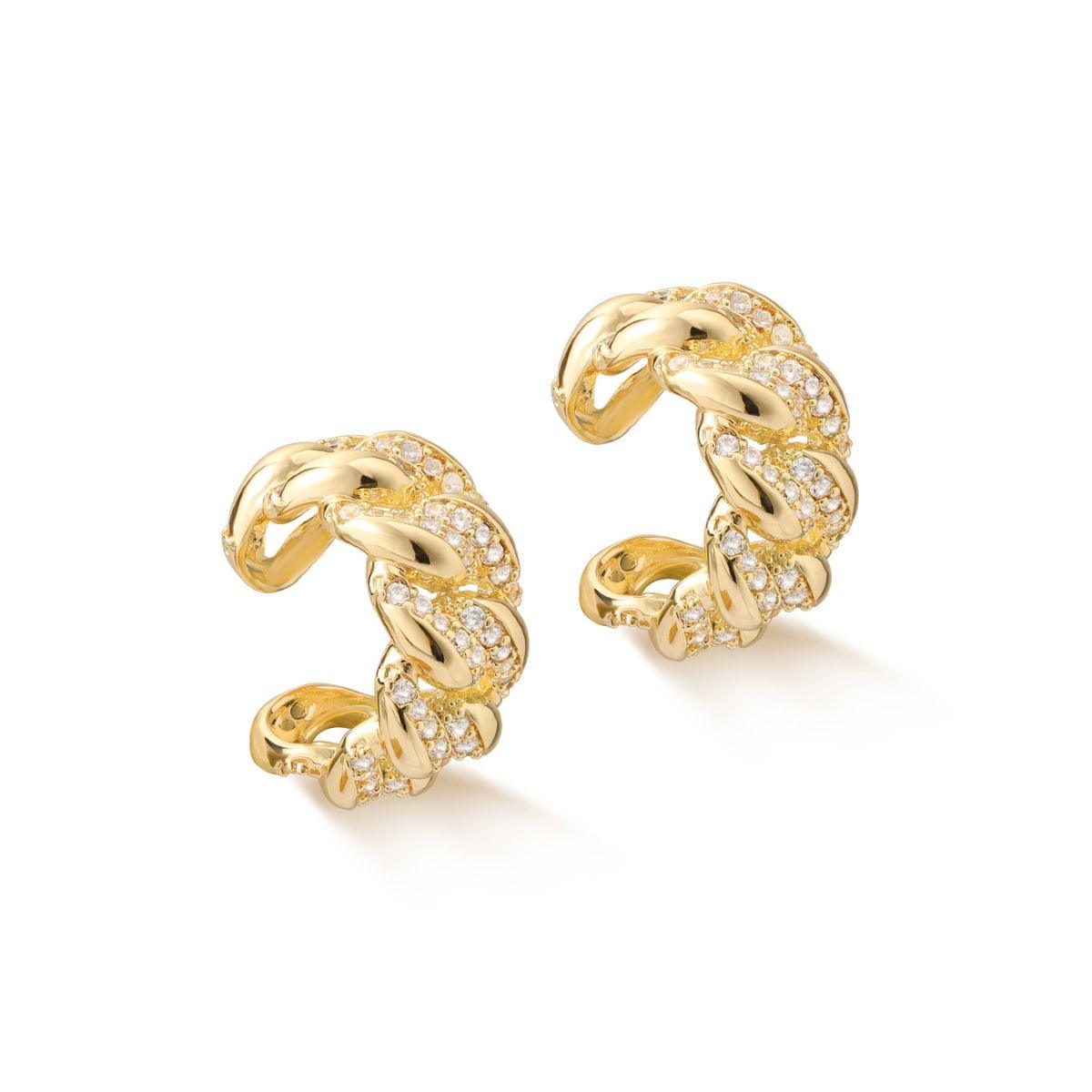 MYEARS® Chain Ribbed Pave Ear Cuffs for women in gold, stylish and elegant design perfect for everyday wear or as a beautiful gift