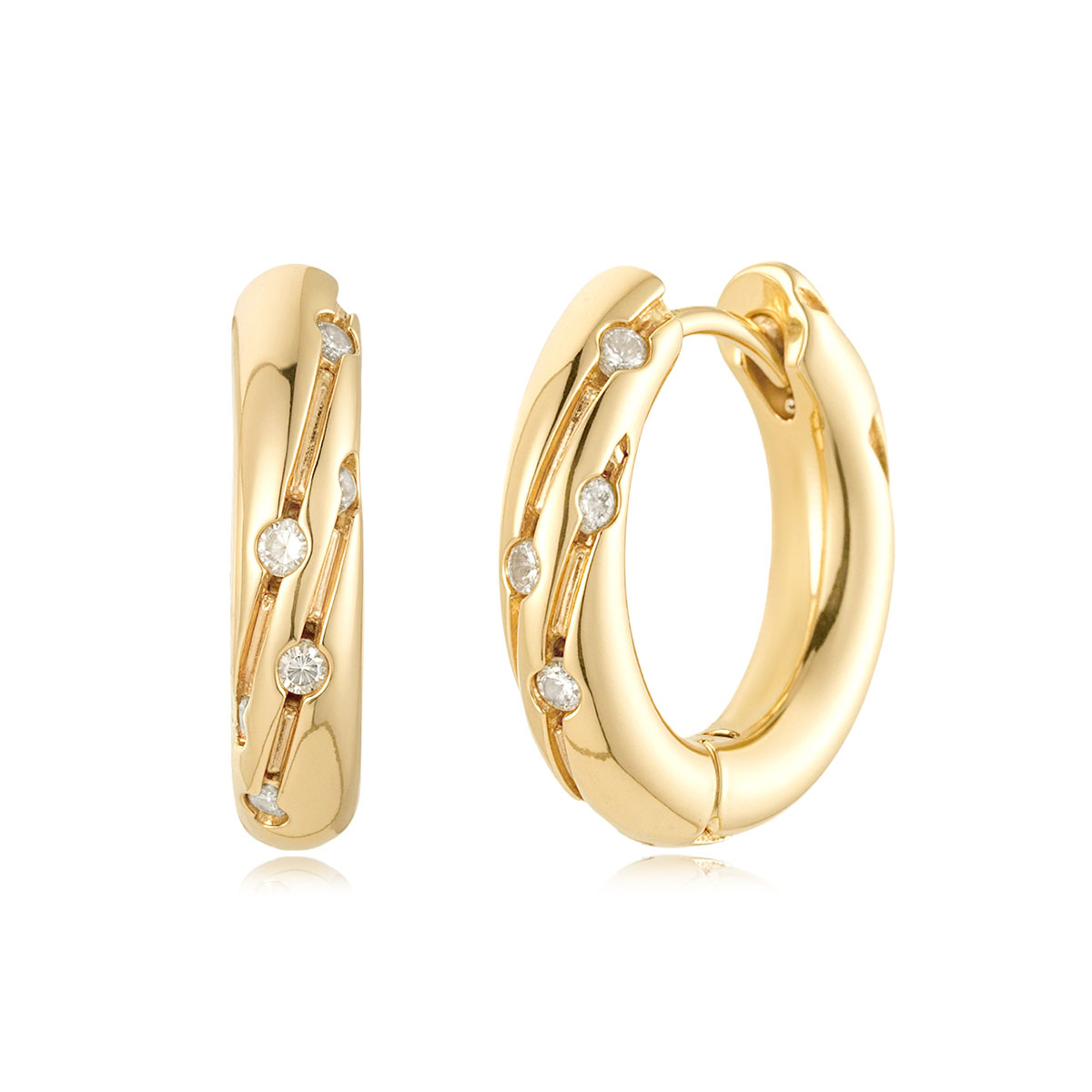 MYEARS® Chunky Meteor CZ Hoop Earrings in gold for women on white background, stylish everyday wearable earrings and perfect gift